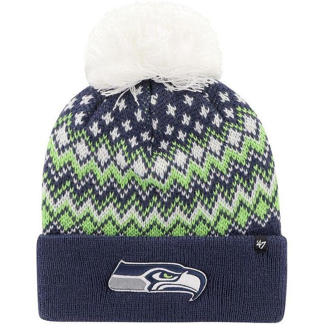 Womens 47 College Seattle Seahawks Elsa Cuffed Knit Hat with Pom, Blue Product Image