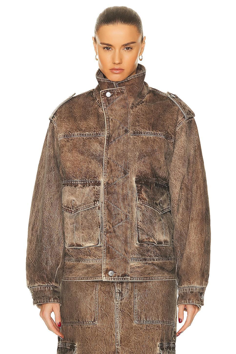 GRLFRND Arden Cargo Jacket in Brown. Product Image