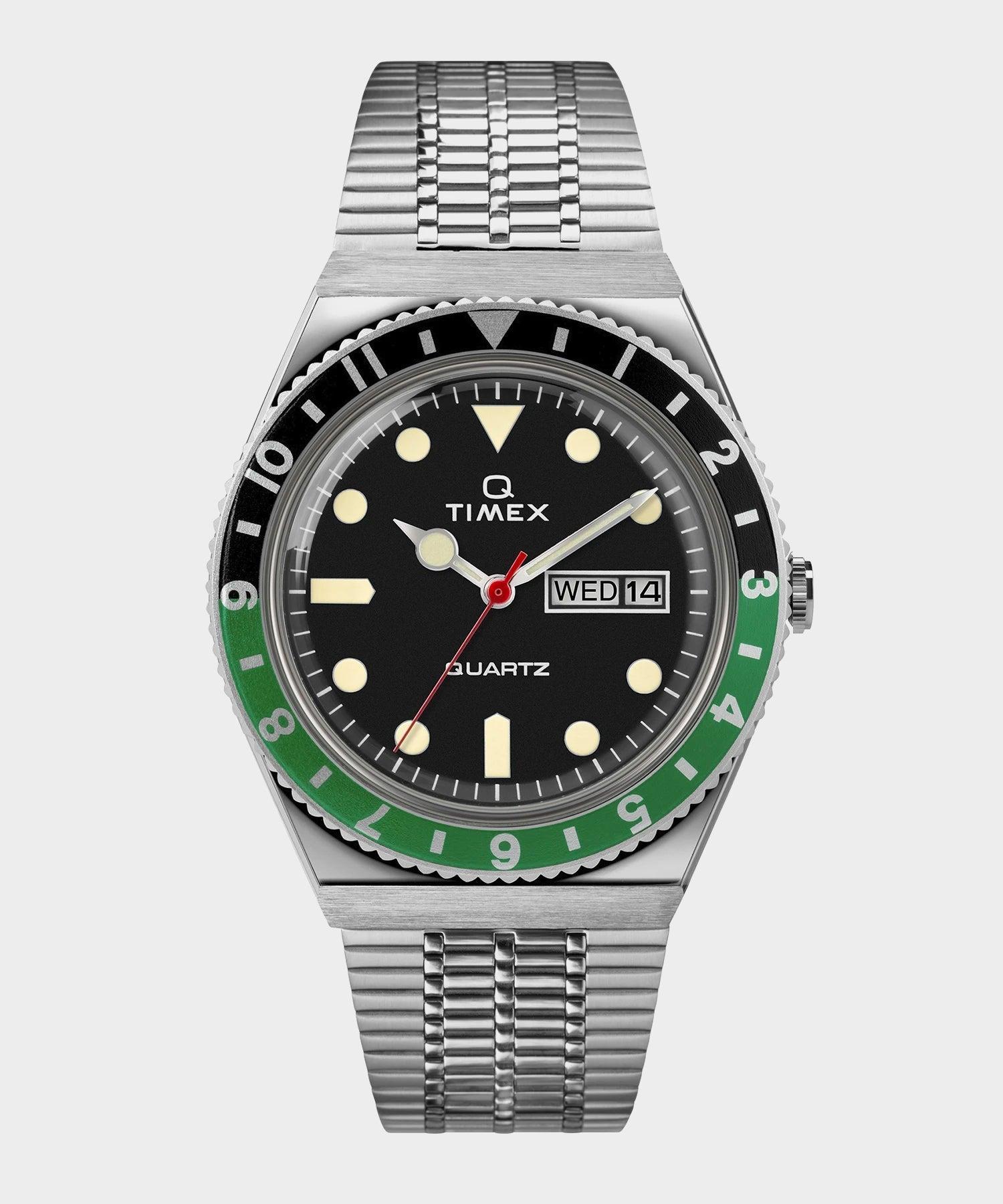 Q Timex Reissue Black Dial with Black/Green Bezel Bracelet Watch Product Image