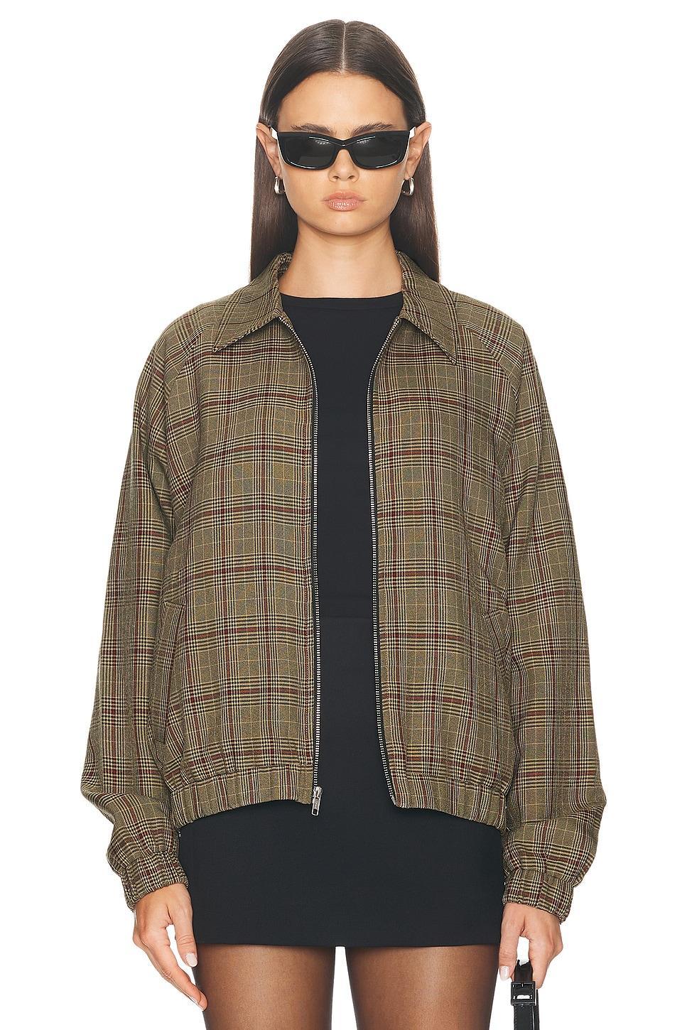 WAO Plaid Bomber Jacket in Brown. Product Image