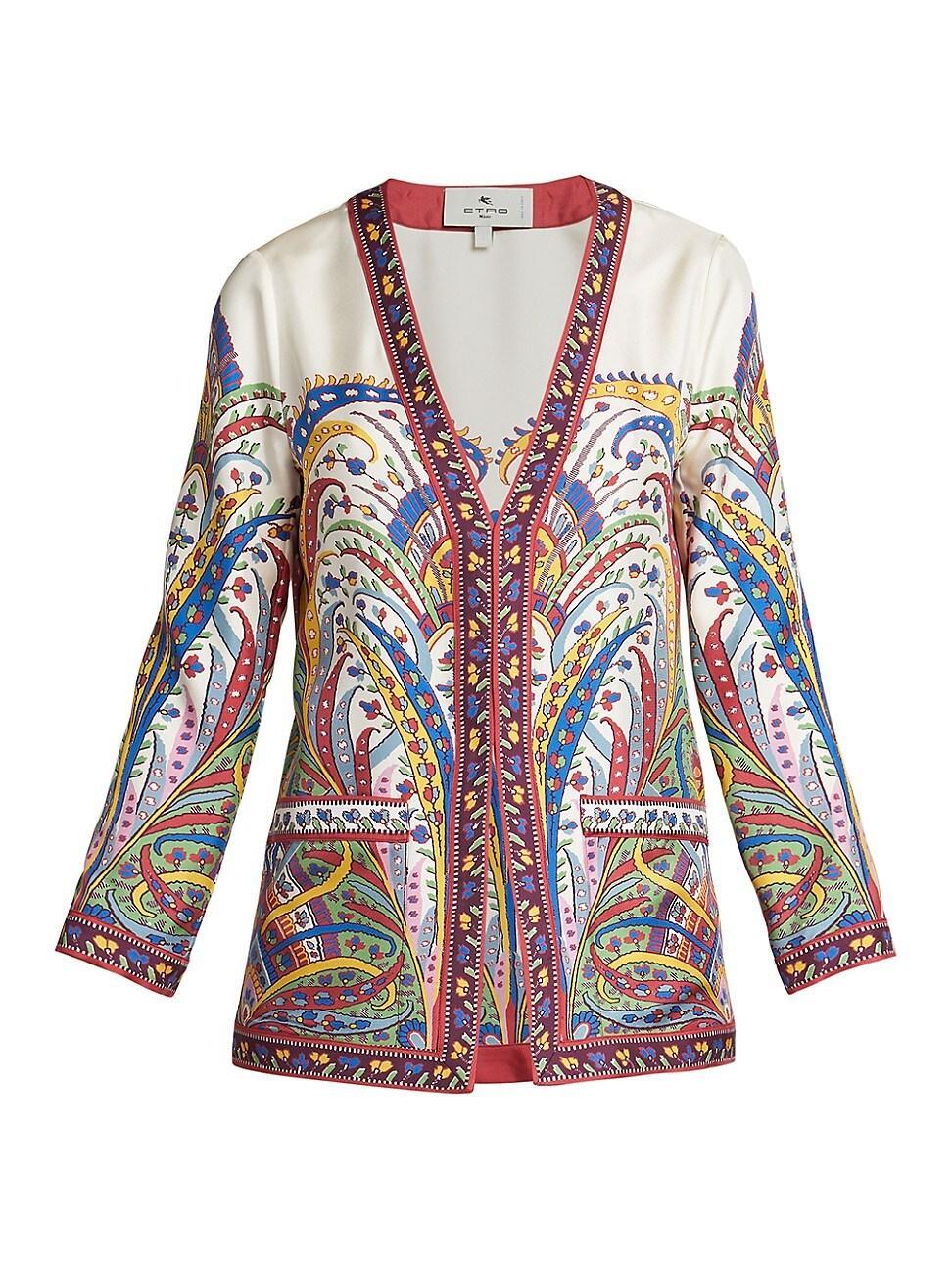 Etro Placed Paisley V-Neck Silk Twill Jacket Product Image