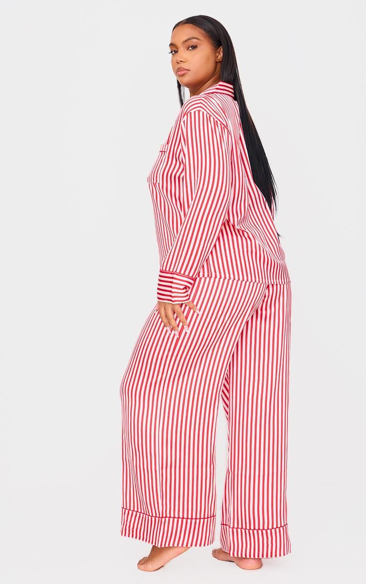 Red Candy Stripe Satin Long Pj Set Product Image