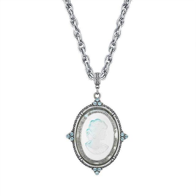 1928 Silver Tone Blue Intaglio Cameo Pendant Necklace, Womens Product Image