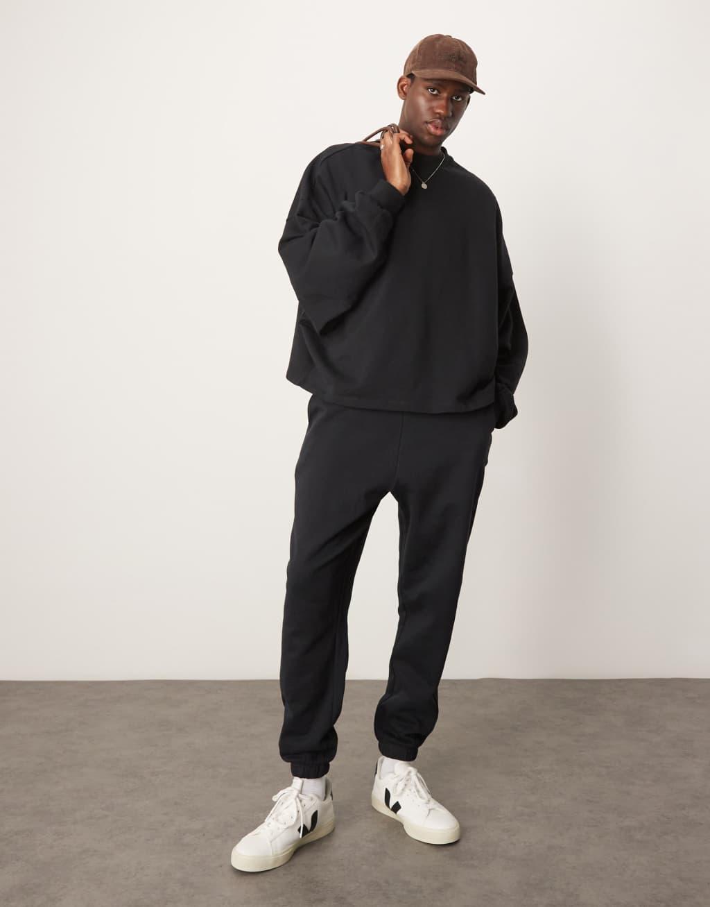 ASOS DESIGN essential oversized sweatpants in black Product Image