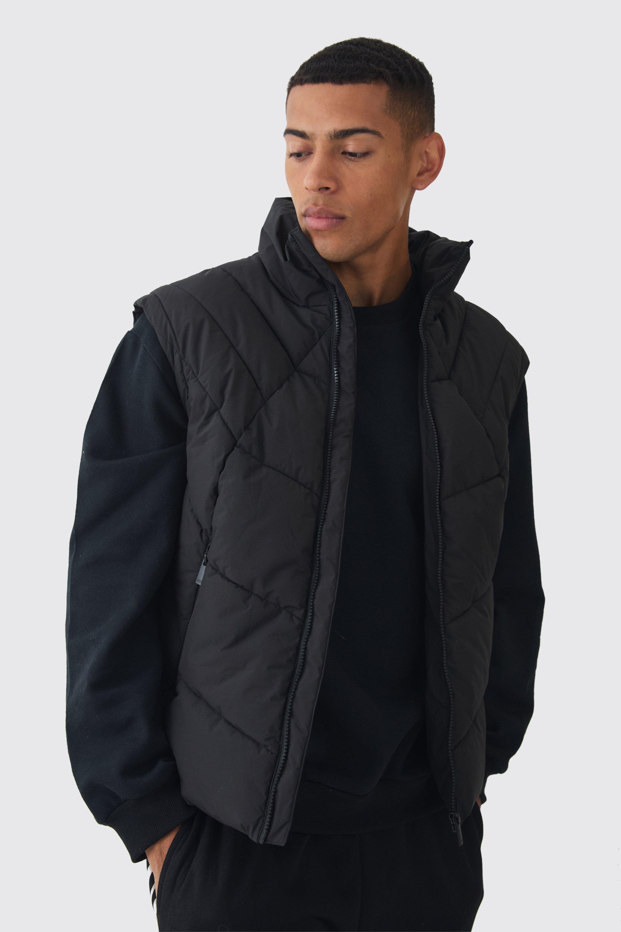 Mens Quilted Funnel Neck Gilet In Black, Black Product Image