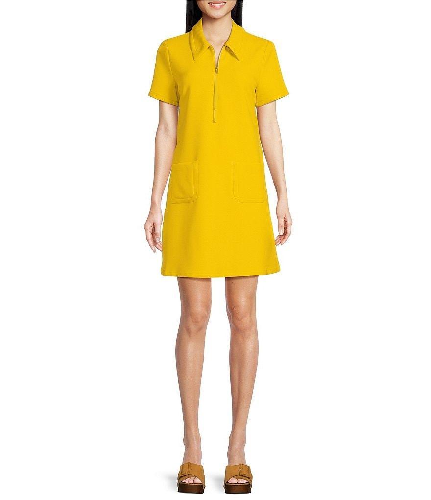 Tara Jarmon Rubina Solid Woven Point Collar Short Sleeve Shirt Dress Product Image