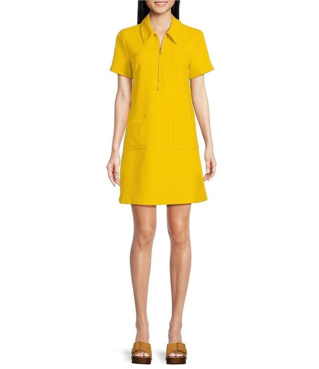 Tara Jarmon Rubina Solid Woven Point Collar Short Sleeve Shirt Dress Product Image