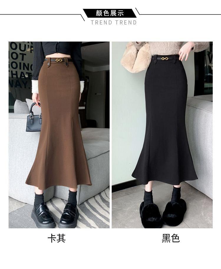 High Waist Plain Midi Fishtail Skirt Product Image