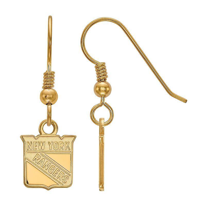 LogoArt New York Rangers Sterling Silver Small Logo Dangle Earrings, Womens, Gold Tone Product Image