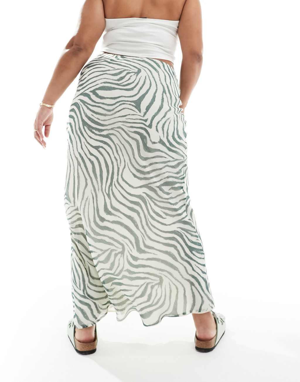 ASOS DESIGN Curve chiffon bias maxi skirt in green zebra print Product Image