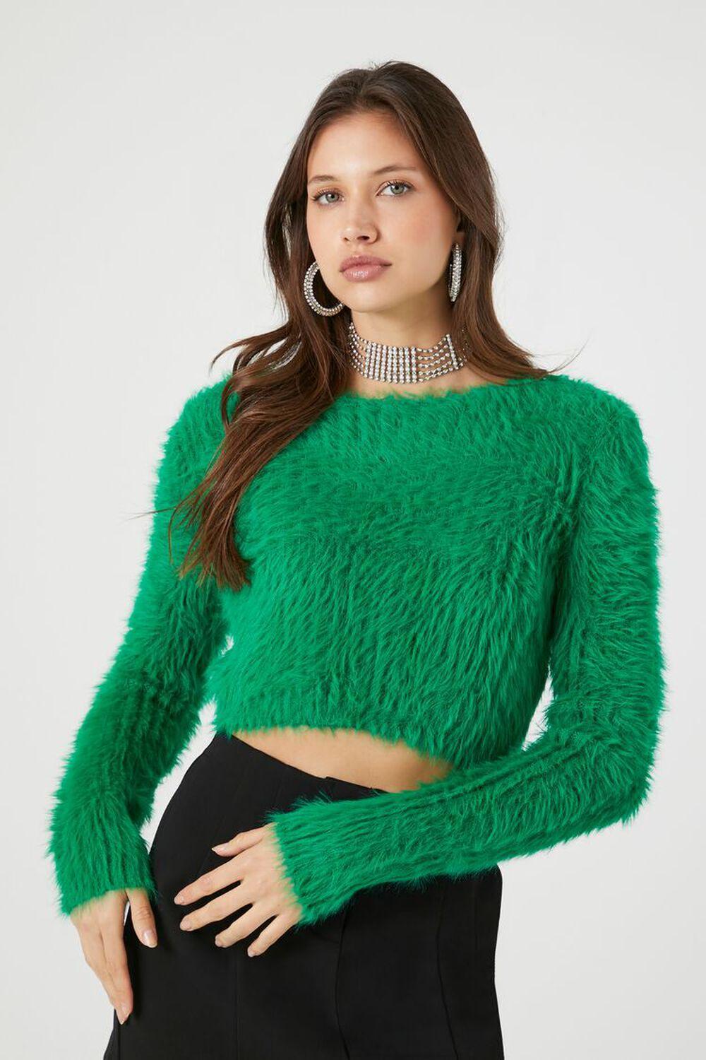 Fuzzy Knit Cropped Sweater | Forever 21 Product Image