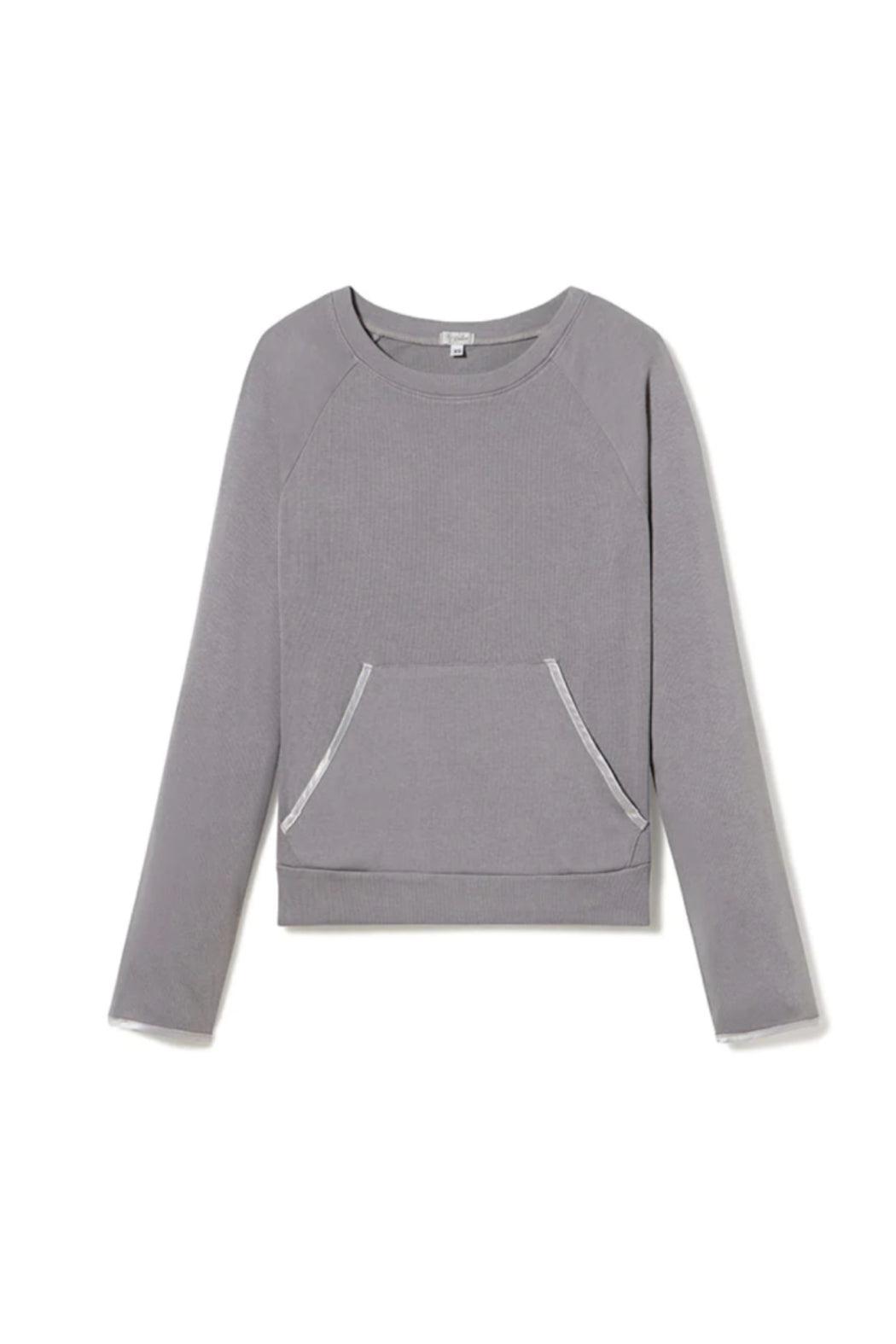 BECCA LONG-SLEEVE SEMI CROP RIB SWEATSHIRT WITH SATIN TRIMED POCKETS Female Product Image