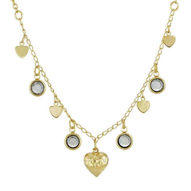 1928 Gold Tone Dark Blue Channels With Hearts Drop Necklace, Womens Product Image