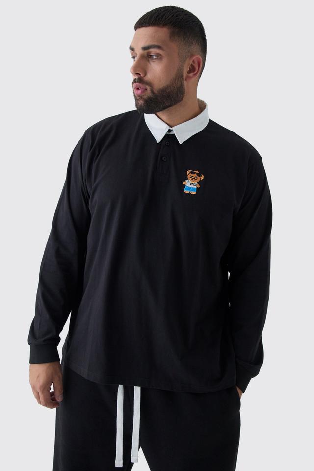 Plus Embroidered Rugby Polo | boohooMAN USA Product Image