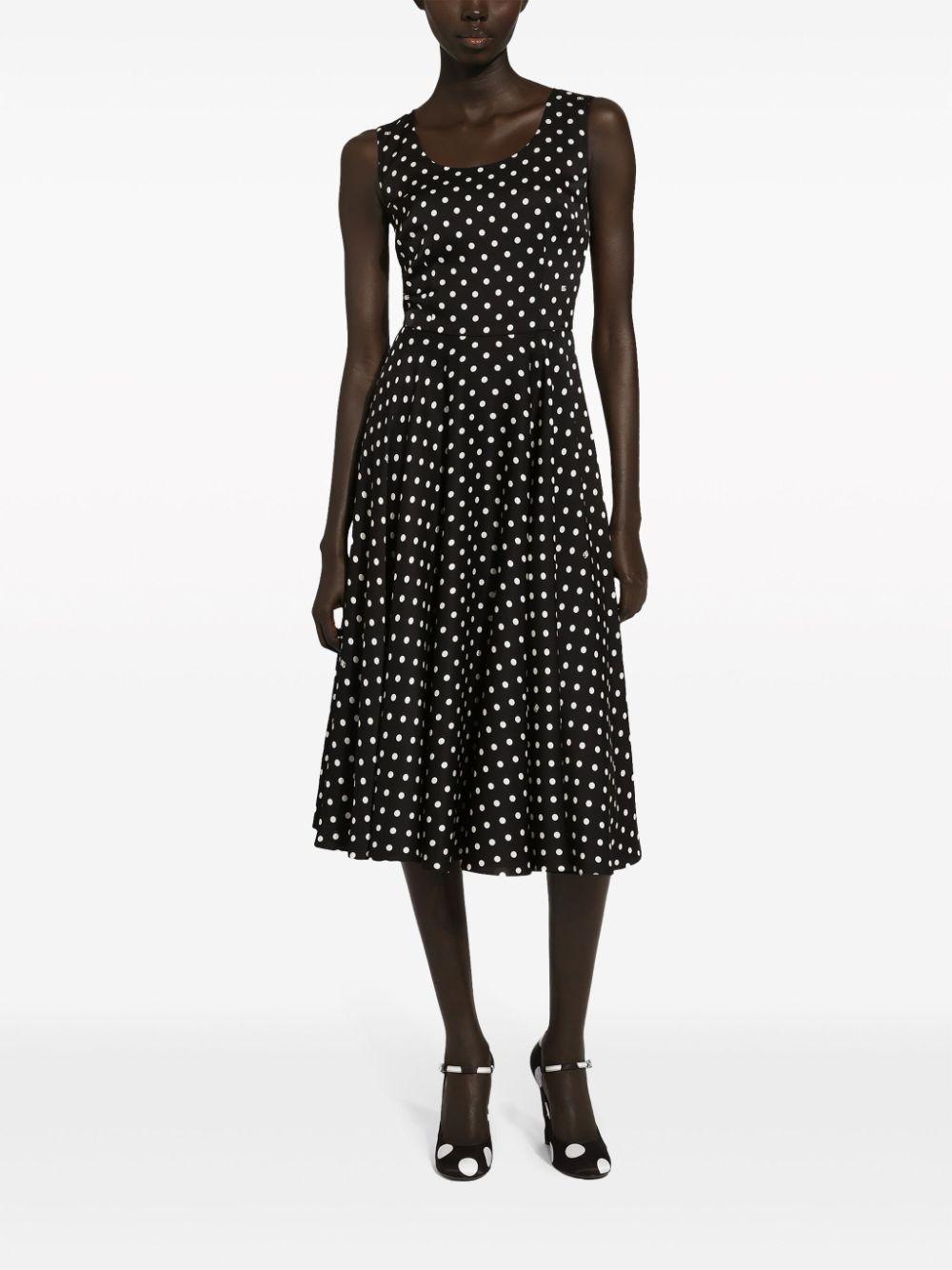 Polka-dot Midi Dress In Black Product Image