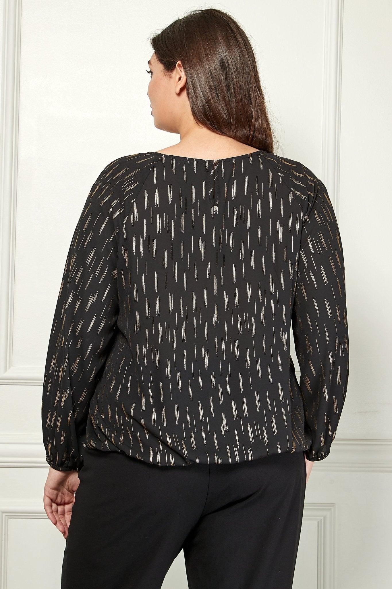 Long Sleeve V-Chain Trim Cutout Bubble Blouse - Plus Product Image