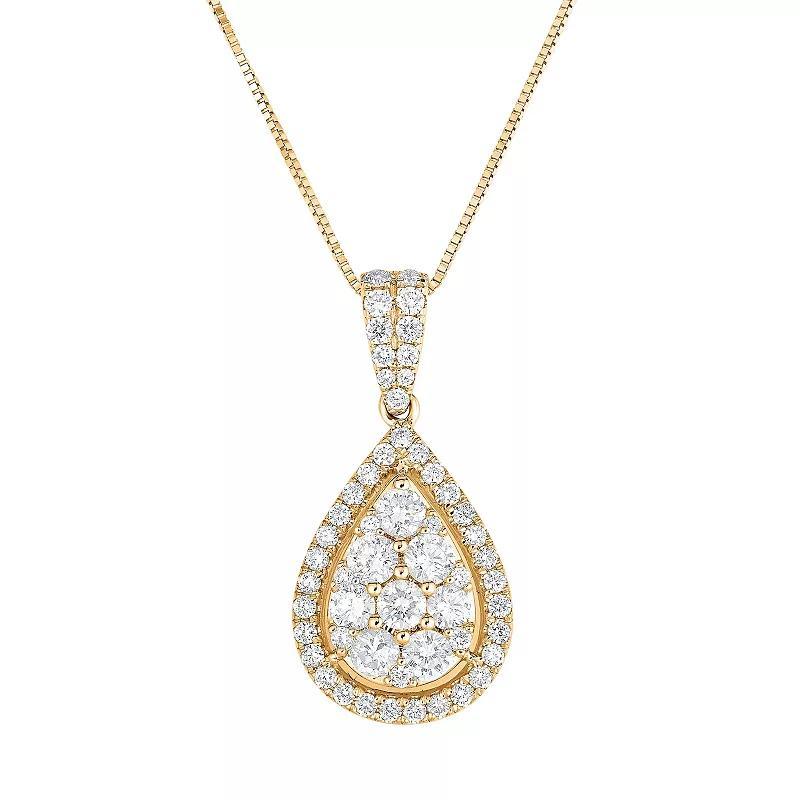 14k Gold 1 Carat T.W. Diamond Drop Pendant Necklace, Womens Product Image