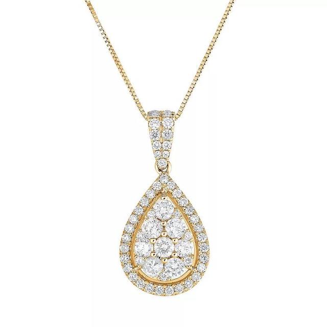 14k Gold 1 Carat T.W. Diamond Drop Pendant Necklace, Womens Product Image