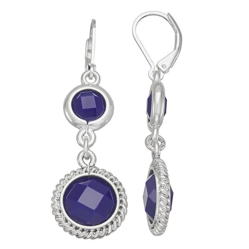 Napier Silver Tone Navy Circle Double Drop Earrings, Womens, Blue Product Image