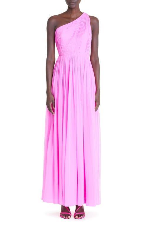 Adam Lippes Pleated One-Shoulder Silk Chiffon Gown Product Image