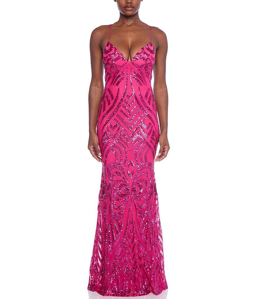 B. Darlin Pattern Sequin V-Neck Strappy Back Gown product image