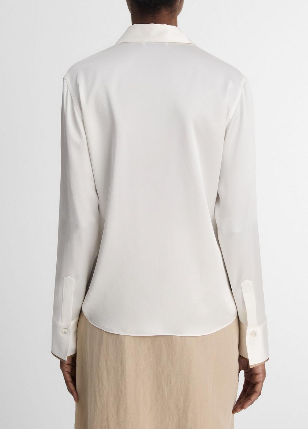 Silk Tipped Slim Long-Sleeve Blouse Product Image