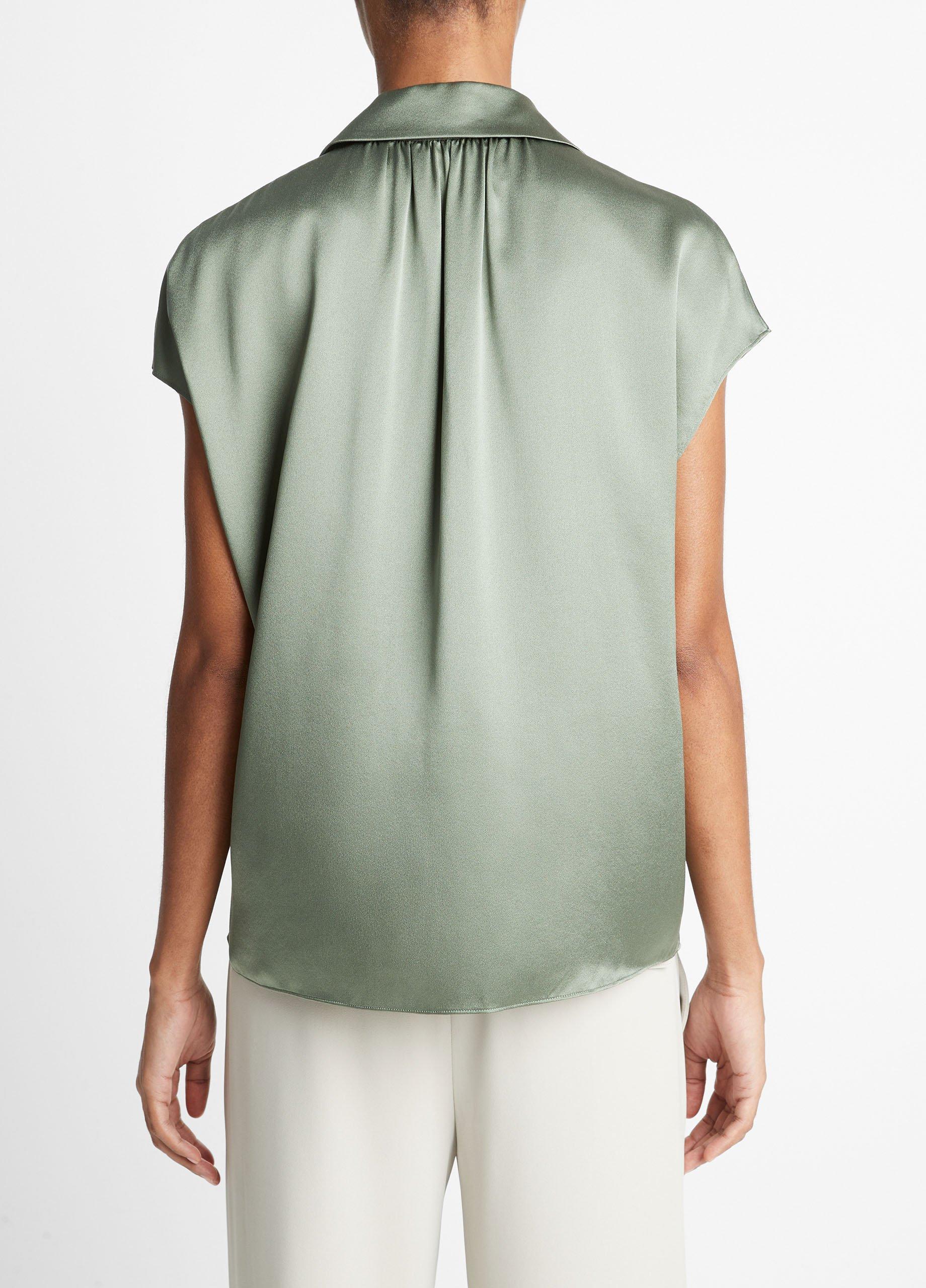 Silk Cap-Sleeve Ruched-Back Blouse Product Image