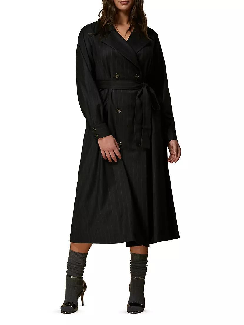 Detroit Pinstripe Virgin Wool-Blend Belted Coat Product Image