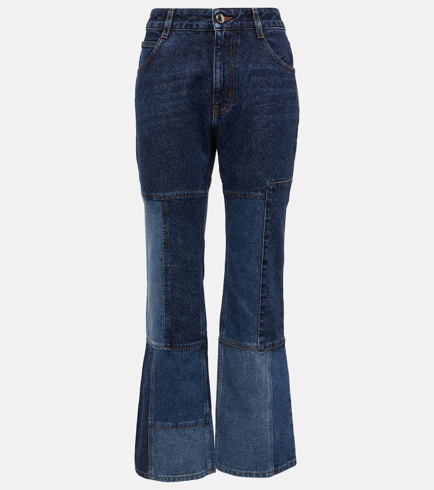 CHLOÉ Patchwork Cropped Flared Jeans In Blue Product Image