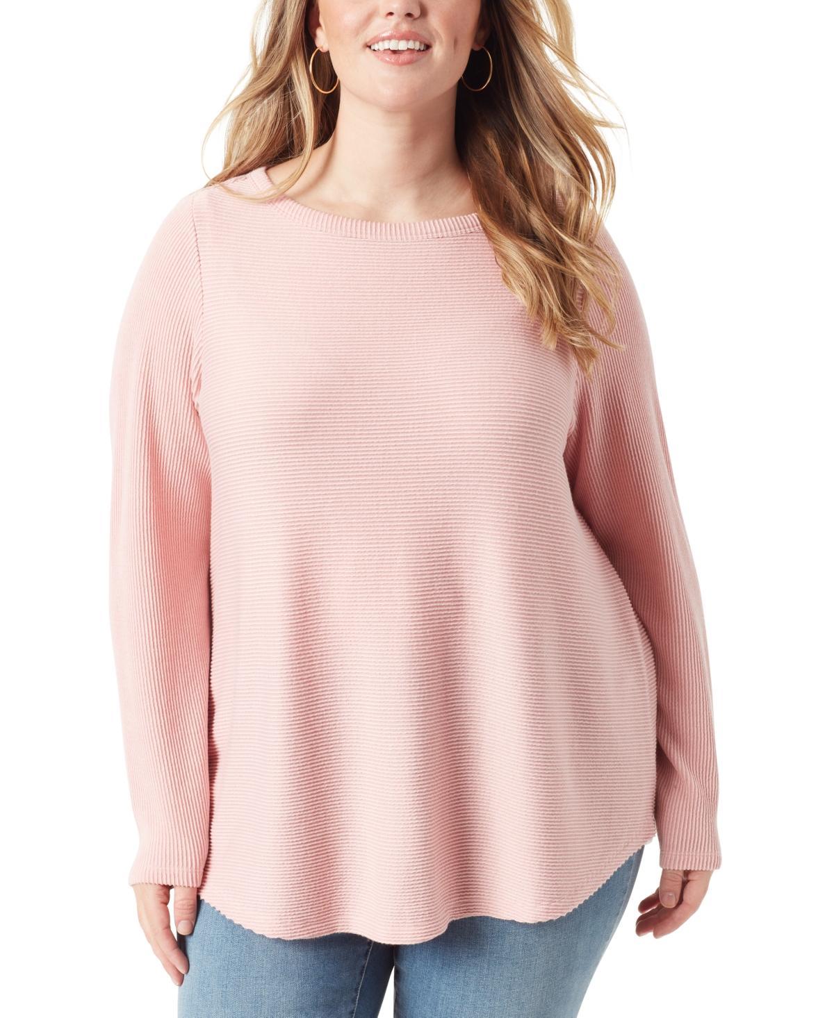 Jessica Simpson Plus Size Celia Mixed-Rib Long-Sleeve Top Product Image