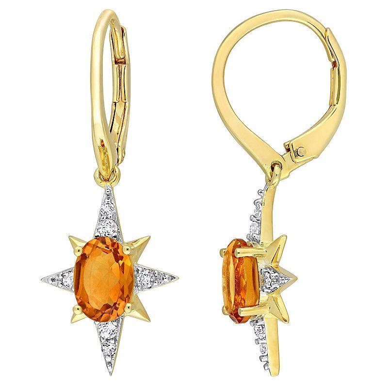 Stella Grace 18k Gold Over Silver Madeira Citrine & White Topaz Starburst Leverback Earrings, Womens, Gold Tone Product Image