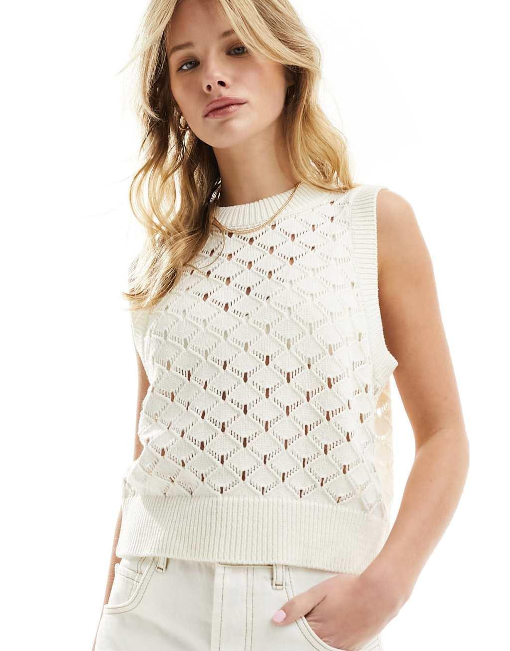 ASOS DESIGN knit vest in pointelle stitch in cream product image