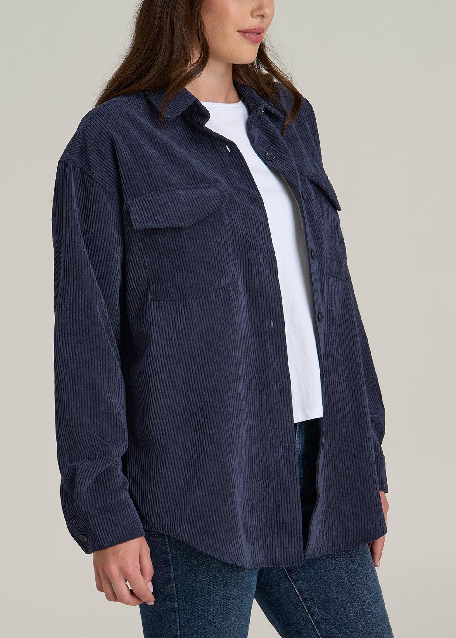 Corduroy Button Shirt for Tall Women in Navy Product Image