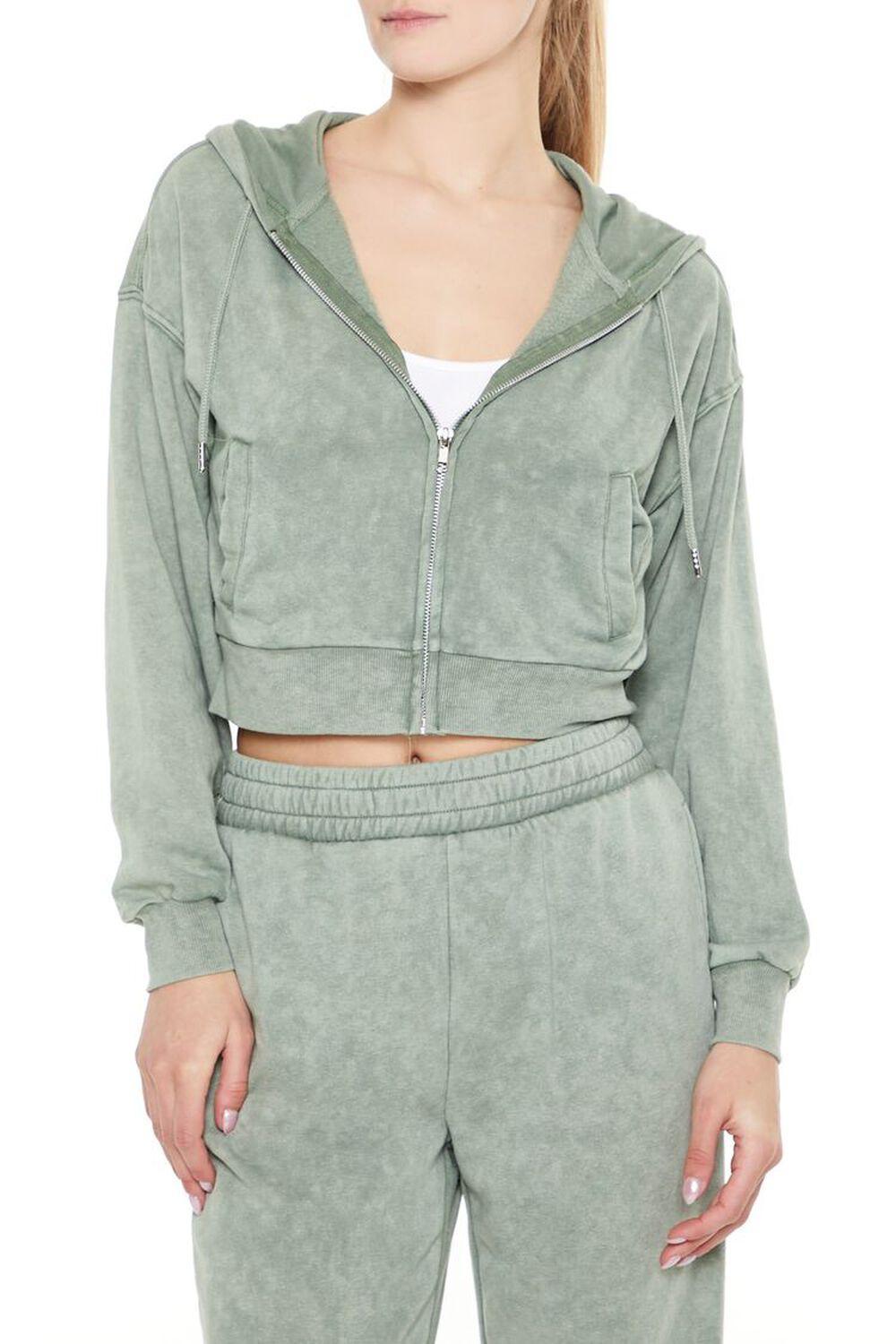 Cropped Cloud Wash Zip-Up Hoodie | Forever 21 Product Image