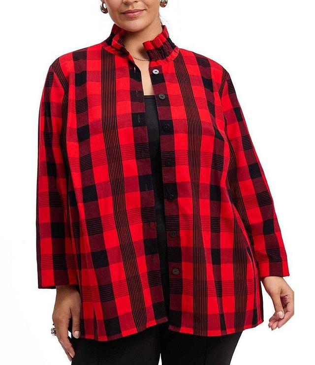 Foxcroft Plus Size Carolina Buffalo Plaid Corduroy Stand Neck Long Sleeve Shirt Jacket Product Image