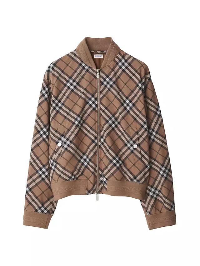 Check Wool-Blend Bomber Jacket Product Image