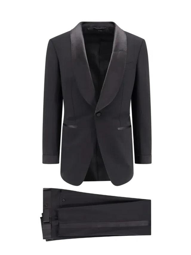 Satin Trim Tuxedo Suit In Black Product Image