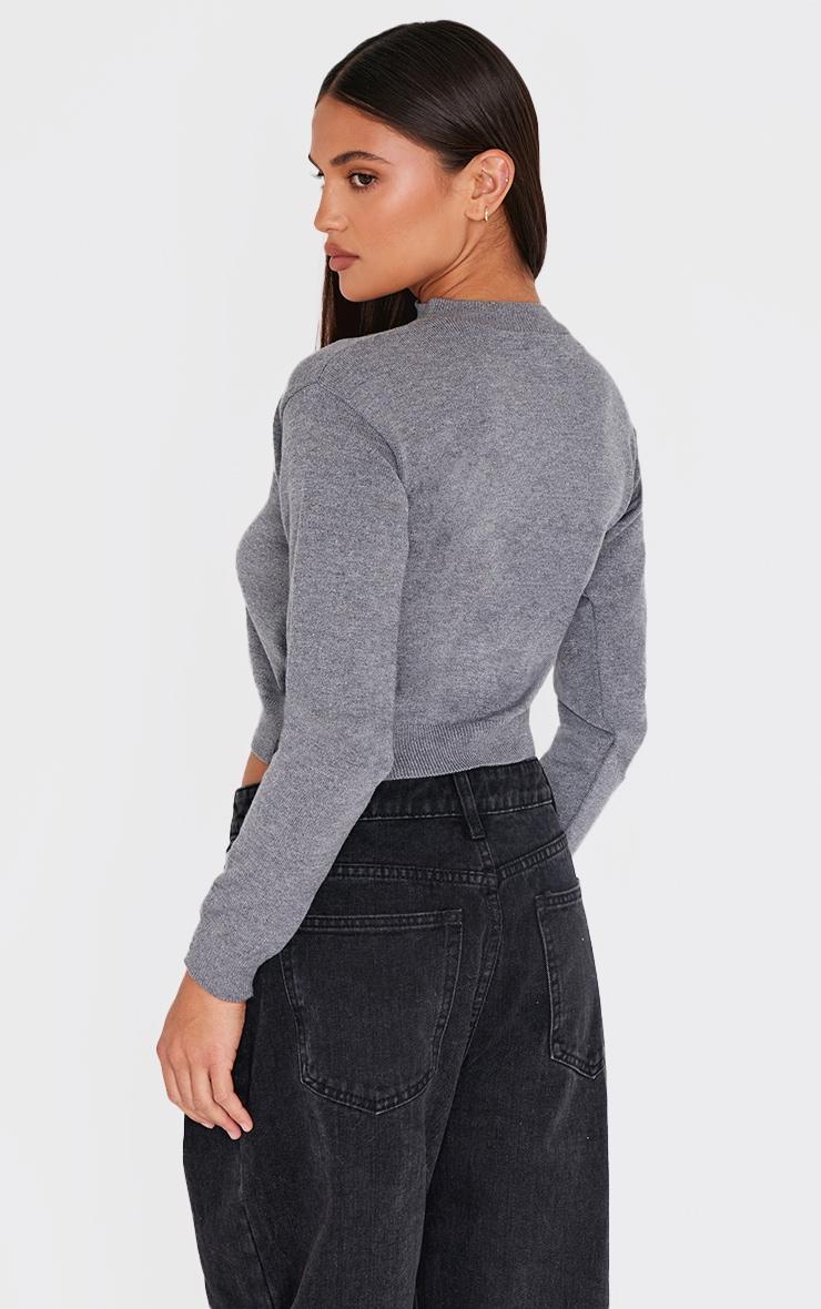 Charcoal Basic Knit Cropped Cardigan Product Image