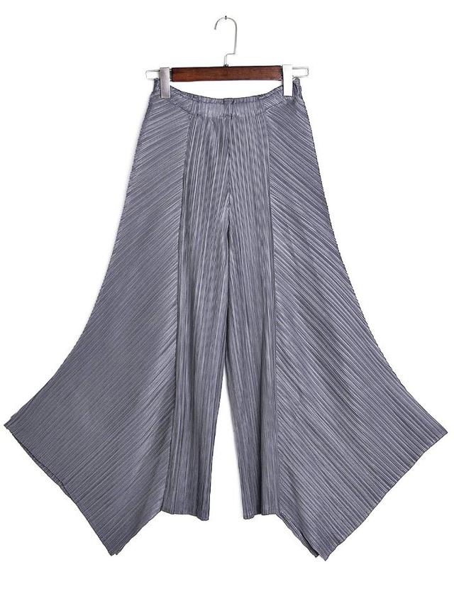 Original Loose Solid Color Irregular Pleated Wide Legs Pants Product Image