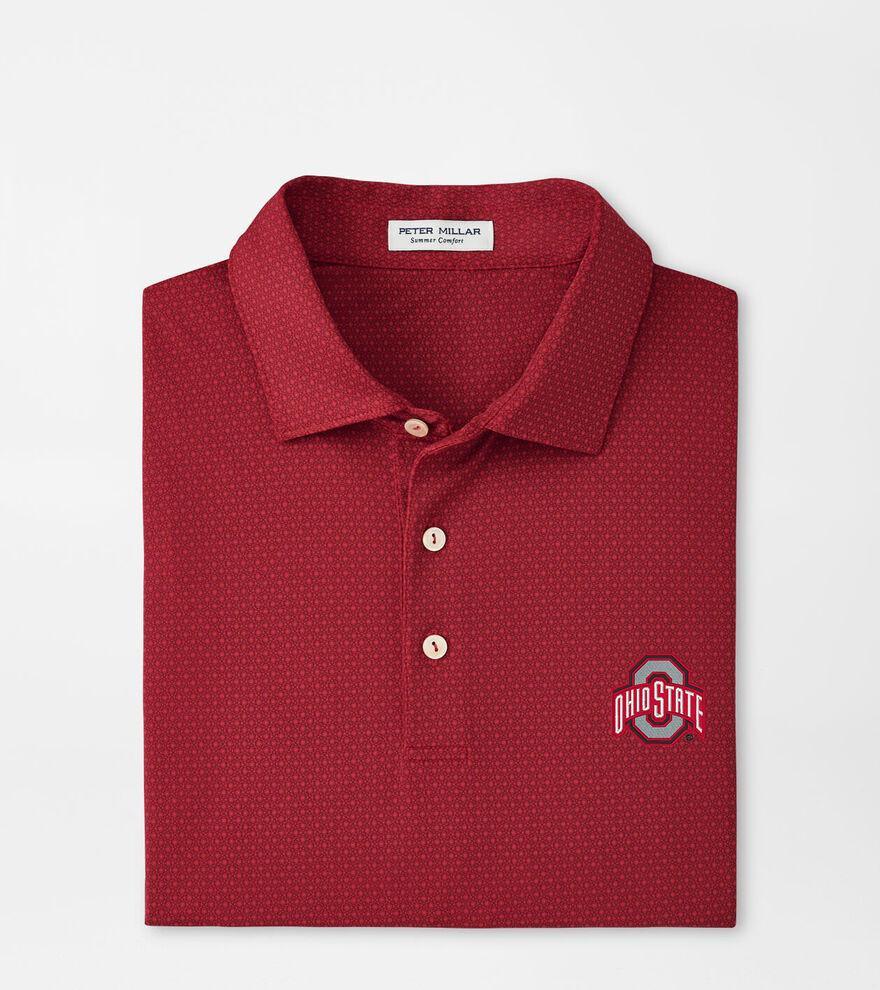 Peter Millar Mens The Ohio State Tesseract Performance Jersey Polo | Color: Red | Size: M | OSU Product Image