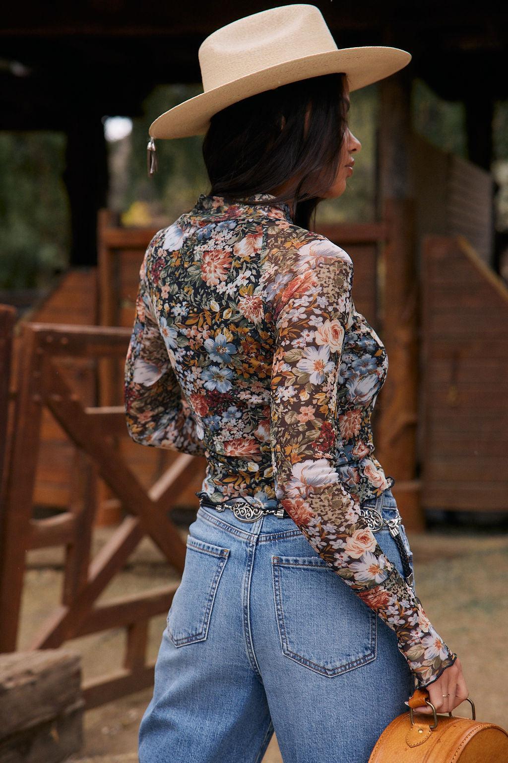 Astrid Floral Mesh Long Sleeve Top Product Image