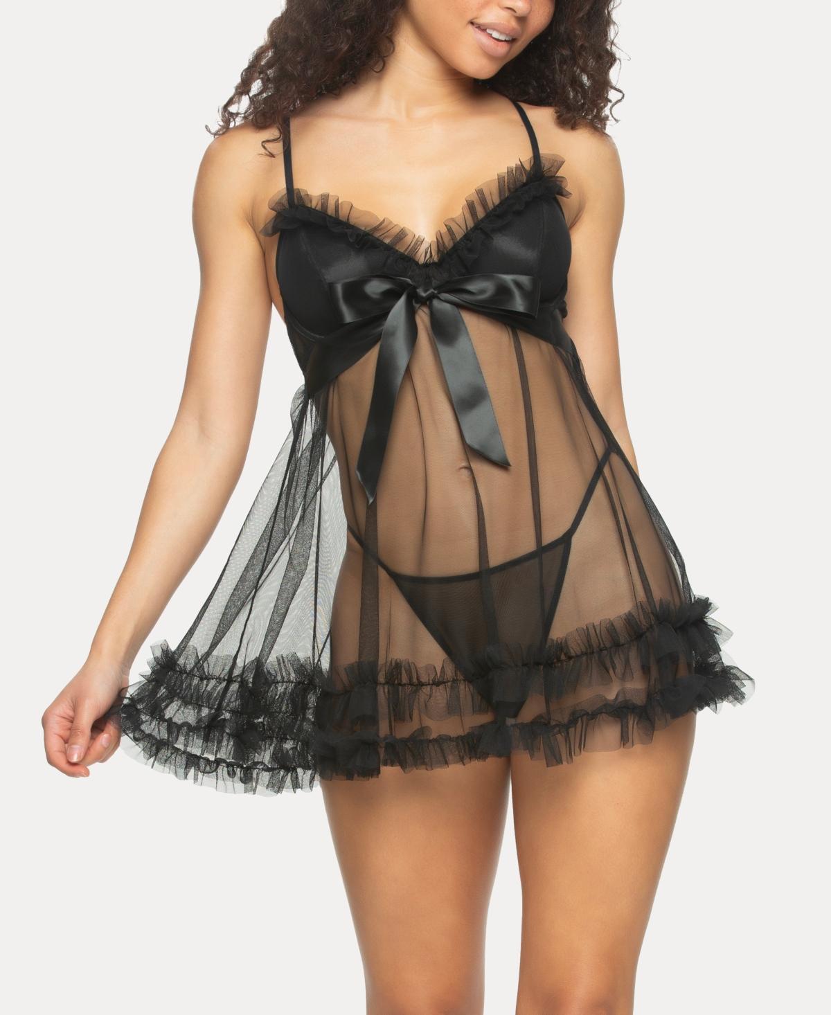 Jezebel Womens Veil Tulle Ruffle Babydoll Set Product Image