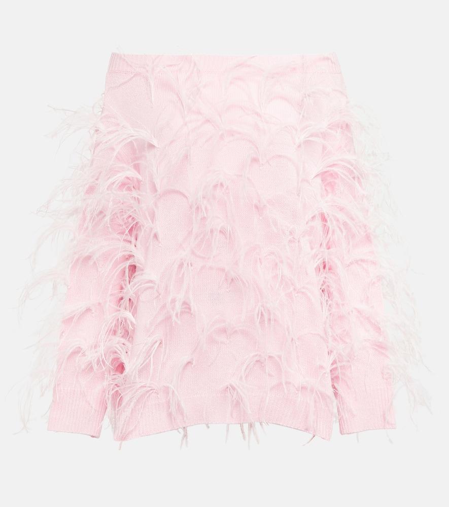 VALENTINO Feather Embellished Virgin Wool Sweater In Pink Product Image