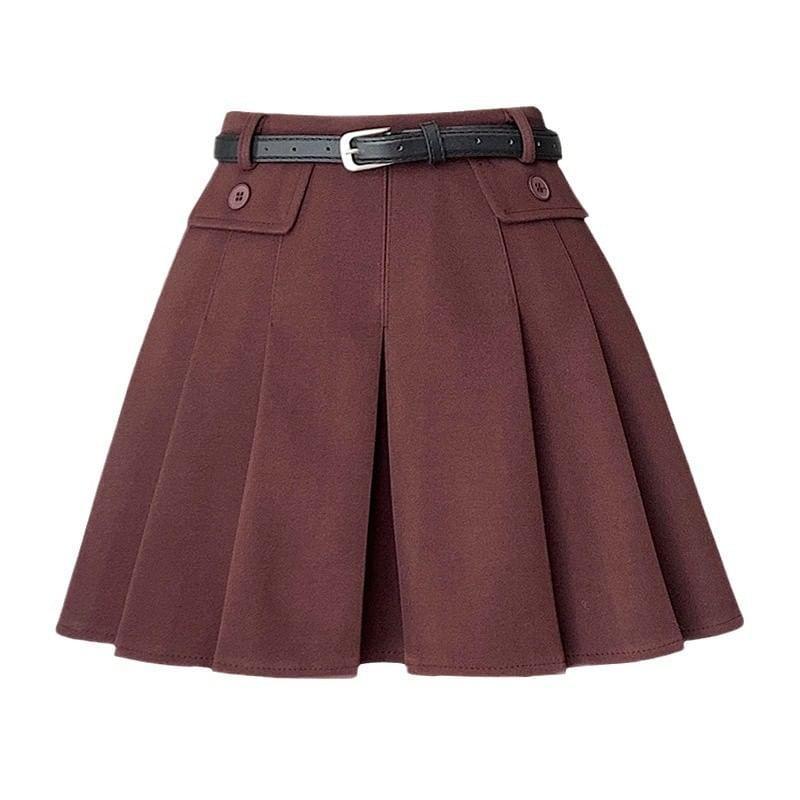 High Rise Plain Mini Pleated Skirt Product Image