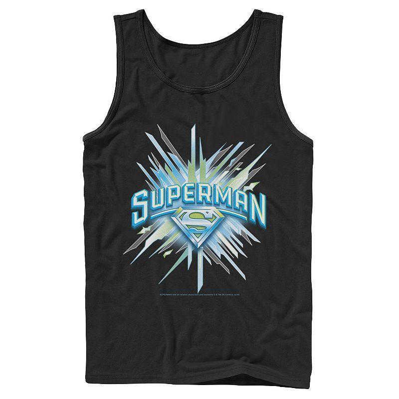 Mens DC Comics Superman Crystal Chest Text Logo Tank Product Image