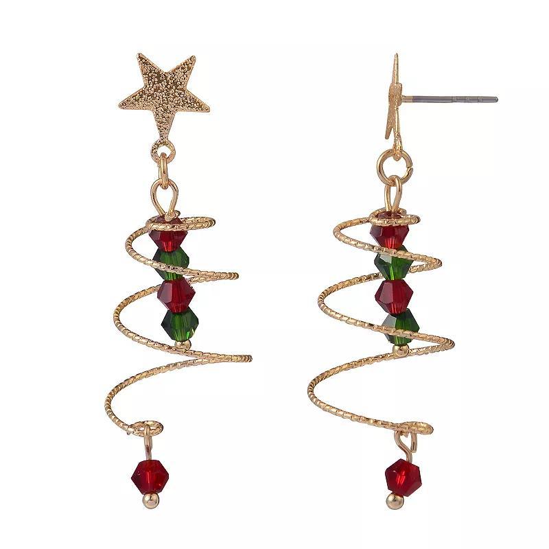 Celebrate Together Gold Tone Spiral Tree Red And Green Beaded Earrings, Womens, Multi Product Image