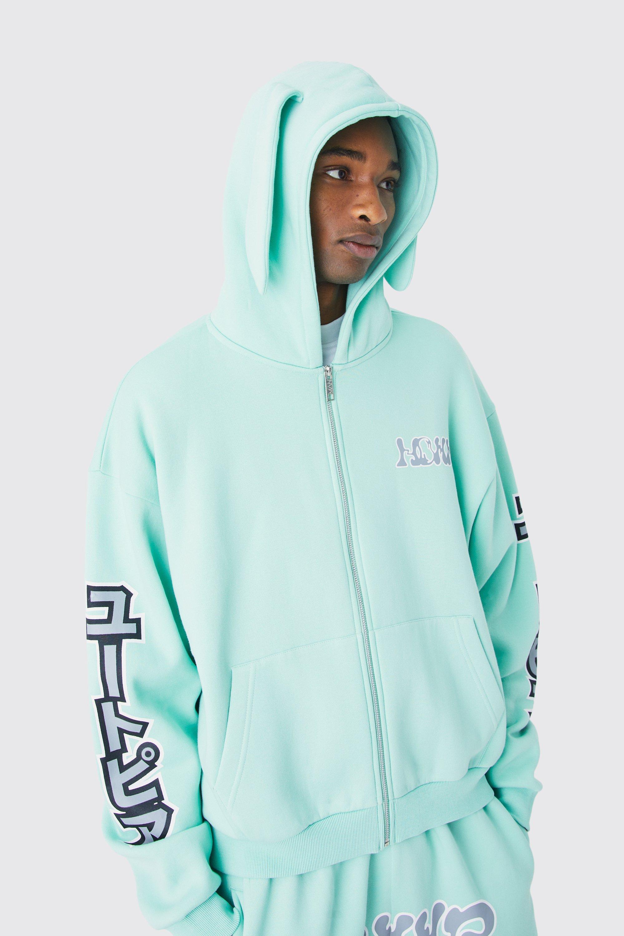 Oversized Boxy Homme Zip Through Ear Hooded Tracksuit | boohooMAN USA Product Image