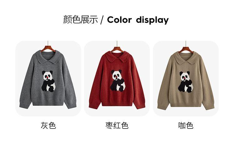 Long-Sleeve Panda Print Collared Sweater Product Image