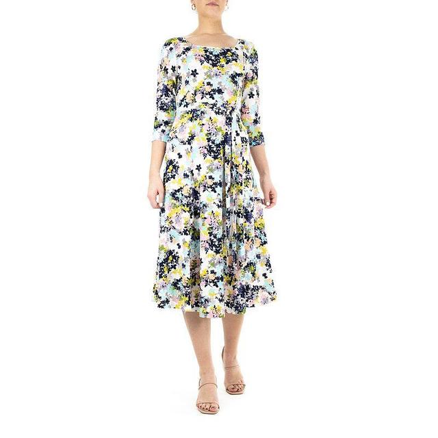 Womens Nina Leonard Sylvia Print Midi Dress Green Product Image