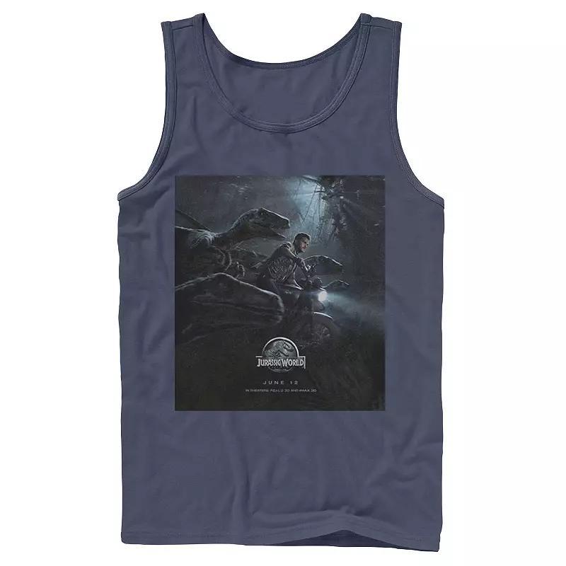 Mens Jurassic World Owen Ride Raptor Movie Poster Tank Top Grey Product Image